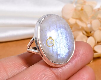 Moonstone 925 Sterling Silver Band& Statement Ring Handmade Ring All Size-q-38 e