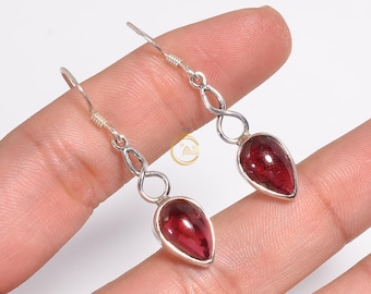 Red Garnet Gemstone Earrings: 925 Sterling Silver Cabochon Jewelry