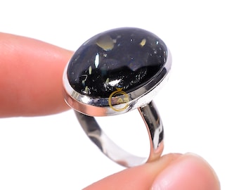 Natural Greenland Nuummite Ring Gemstone Ring 925 Sterling Silver Ring Handmade Ring Blue And Golden Flash Nuummite Jewelry Gift For Her