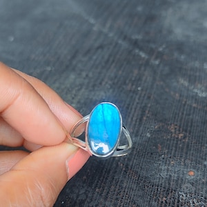 Blue Labradorite Ring: Oval Gemstone, 925 Sterling Silver, Boho Statement