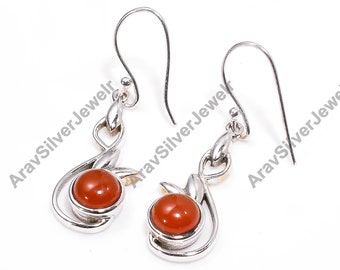 Carnelian Earrings, Red Stone Earrings, 925 Sterling Silver Earrings, Dangling Earrings, Gemstone Earrings, Christmas Gift for Her