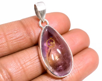 Colgante de ametrina en forma de lágrima, hecho a mano en plata de ley 925.