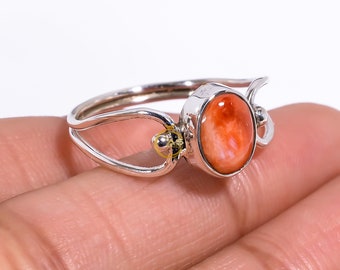 Spiny Oyster Shell Ring Orange Gemstone Ring 925 Sterling Silver Ring Statement Handmade Ring Oyster Jewelry Vintage Ring Gift For Women