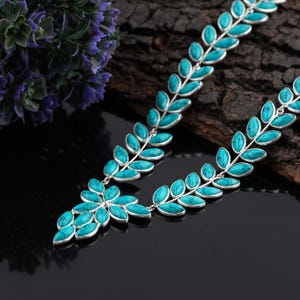 Sleeping Beauty Turquoise Necklace Set Handmade Necklace 925 Sterling Silver Marquise Shape Statement Gemstone Jewelry