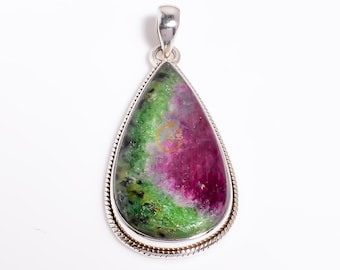 Ruby Zoisite Sterling Silver Pendant: Handmade Gemstone Jewelry