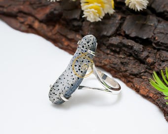 Raw Blue Sponge Coral Sterling Silver Handmade Ring Statement Jewelry