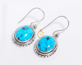 Blue Turquoise Earrings, Blue Stone Earrings, 925 Sterling Silver Earrings, Dangling Earrings, Turquoise  Earrings, Turquoise Jewelry