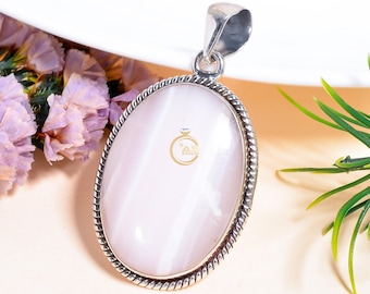 Mangano Calcite Gemstone Pendant, 925 Sterling Silver Pendant, Large Stone Pendant, Pink Stone Pendant, Mangano Calcite Jewelry Gift for Her