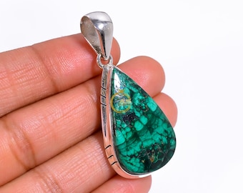Malachite Pendant Green Stone Pendant 925 Sterling Silver Pendant Handmade Gemstone Pendant Statement Pendant Valentines Day Gift for Her