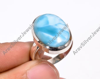 Larimar Ring, Blue Larimar Ring, 925 Sterling Silver Ring, Handmade Ring, Blue Stone Ring, Promise Ring Larimar Jewelry, Gift For Wife