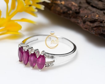 Handmade Pink Ruby Glass Stone Ring 925 Sterling Silver Boho Jewelry