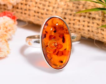 Baltic Amber Sterling Silver Ring: Handmade Statement Jewelry