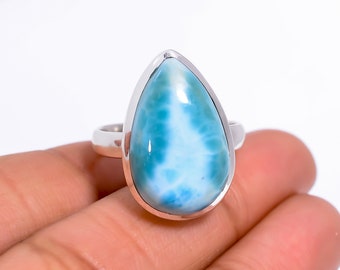 Larimar Ring, Blue Larimar Ring, 925 Sterling Silver Ring, Handmade Ring, Blue Stone Ring, Promise Ring Larimar Jewelry, Gift For Her