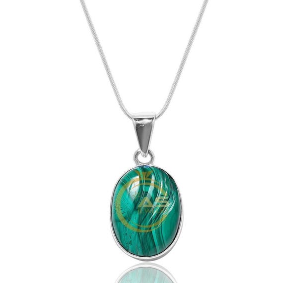 Collier En Malachite Et Argent - Bijou Naturel - Occasion