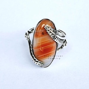 Orange Banded Agate Ring 925 Sterling Silver Jewelry Handmade Ring Agate Jewelry Orange Stone Ring Agate Jewelry Gift for Christmas