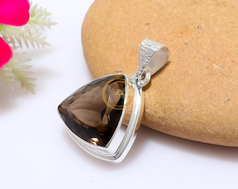 Smoky Quartz Cut Stone Pendant, Gemstone Pendant, 925 Silver Pendant, Statement Pendant, Handmade Jewelry, Birthday Gift Jewelry for Women