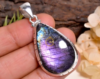 Natural Multi Fire Labradorite Pendant 925 Sterling Silver Pendant Large Stone Statement Pendant Necklace Labradorite Gift Jewelry for Women
