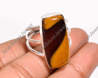 Yellow Mookaite Sterling Silver Ring: Handmade Gemstone Statement Jewelry
