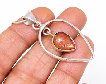 Natural Orange Sunstone Pendant Sunstone Necklace 925 Sterling Silver Pendant Sunstone Jewelry Necklace Jewelry for Women Anniversary Gift