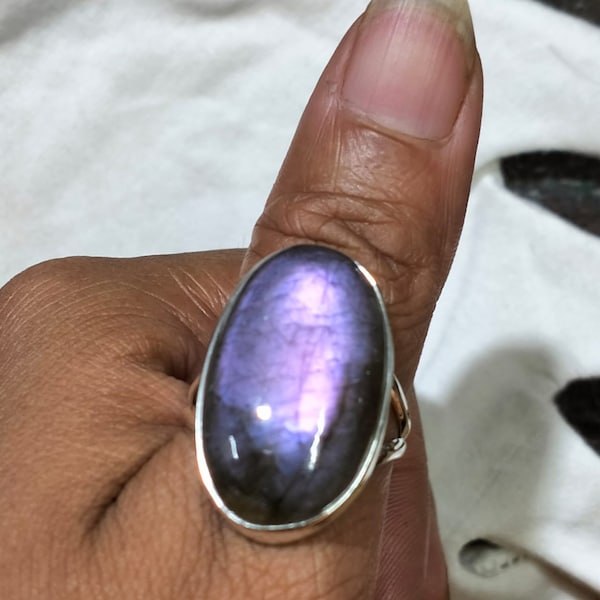 Natural Purple Labradorite Ring Deep Purple Ring 925 Sterling Silver Ring Handmade Ring Statement Ring Birthday Anniversary Gift for Her