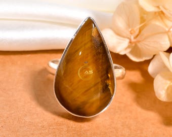 Tiger Eye Ring, 925 Sterling Silver Ring, Gemstone Ring, Handmade Ring, Statement Ring, Tiger Eye Jewelry, Christmas Gift For Her