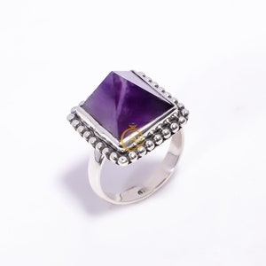 Pyramid Amethyst Ring Purple Pyramid Stone Ring 925 Sterling Silver Ring Statement Ring Handmade Ring Design Ring Birthday Gift for Her
