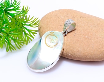 Sterling Silver Snail Gemstone Pendant: Rainbow Cabochon Jewelry
