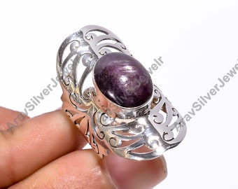 Robijnrode ring Edelsteenring 925 sterlingzilveren ring Uniek ontwerpring Gedurfde statementring Statementring jubileum kerstcadeau voor haar