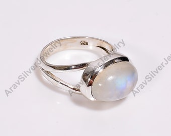 Rainbow Moonstone Ring, 925 Sterling Silver Ring, Statement Ring, Handmade Ring, Moonstone Jewelry, Gift for Her