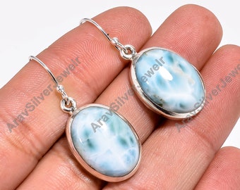 Larimar Earrings Gemstone Earrings 925 Sterling Silver Earrings Blue Stone Earrings Dangle Earrings for Women Christmas Valentines Day Gift