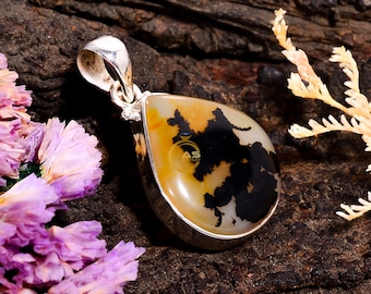 Scenic Dendritic Agate 925 Sterling Silver Pendant: Statement Jewelry