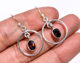 Garnet Earrings, Red Stone Earrings, Gemstone Earrings, 925 Sterling Silver Earrings, Handmade Earrings, Garnet Jewelry, Dangle Earrings