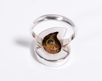 アンモナイト化石リング：ハンドメイド925スターリングシルバーの