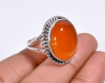 Carnelian Ring Orange Stone Ring 925 Sterling Silver Ring Gemstone Ring Handmade Promise Ring Boho Vintage Ring Anniversary Gift for Her