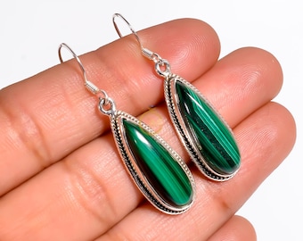 Orecchini Pendenti In Argento Sterling 925 Con Malachite – Gioielli Fatti A Mano In Stile Tibetano Per Donne - 3