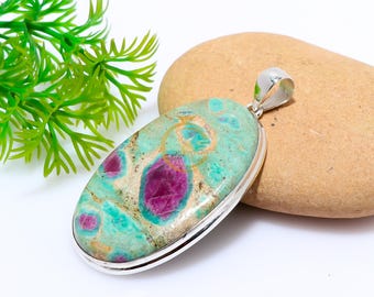 Ruby Fuchsite Gemstone Pendant: Extra Large Sterling Silver Statement Jewelry