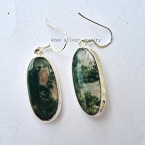 Natürliche grüne Moosachat Ohrringe 925 Sterling Silber Ohrringe Handgemachte Ohrringe Statement Schmuck Moosachat Schmuck Weihnachtsgeschenk für Sie