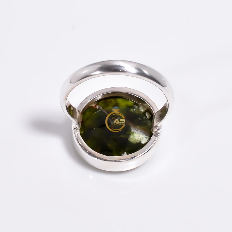 Green Baltic Amber Ring 925 Sterling Silver Ring Green Stone Ring