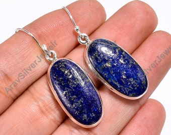 Lapis Lazuli Earrings, Blue Lapis Earrings, Blue Stone Earrings, 925 Sterling Silver Earrings, Dangle Earrings, Christmas Gift for Women