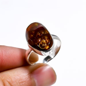 Fire Agate Ring Gemstone Ring 925 Sterling Silver Ring Statement Ring Handmade Ring Agate Jewelry Anniversary Valentines Day Gift for Her