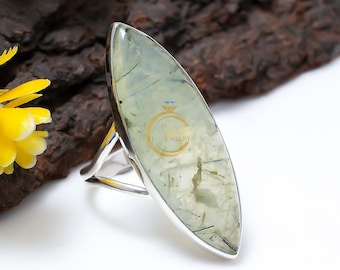 Natural Green Prehnite Handmade Ring 925 Sterling Silver Statement Jewelry