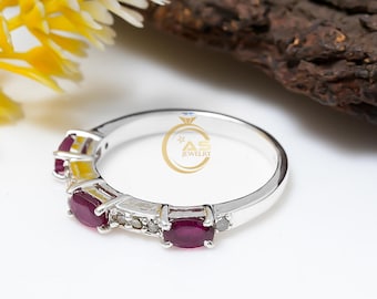 Handmade Pink Ruby White Zircon Ring 925 Sterling Silver Boho Jewelry