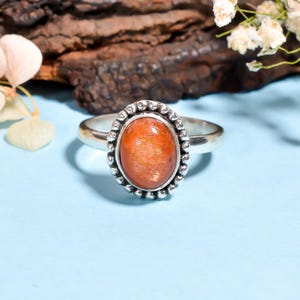 Handmade Sunstone Ring: 925 Sterling Silver Boho Statement Jewelry