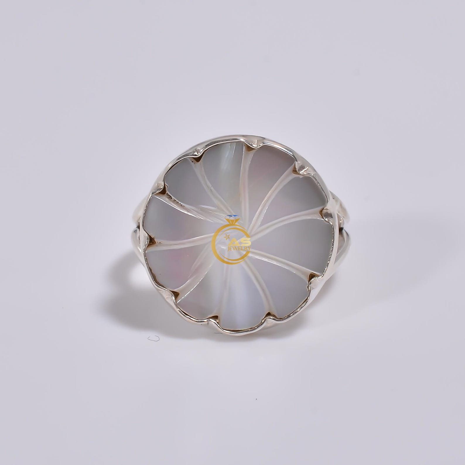 Shell 925 Ring Carved White Sea Shell Ring: Handmade 925 Sterling Silver Statement ...