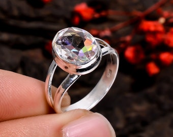 Magic Mystic Topaz Ring 925 sterlingzilveren ring Edelsteenring Handgemaakte ring Statementring Beloftering Rainbow Topaz Sieraden Cadeaus voor haar