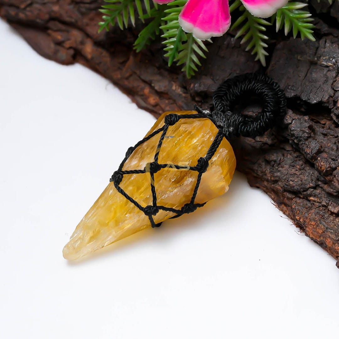 Macrame Pyramid Yellow Aventurine Pyramid Cut Stone Macrame Wrapped Pendant Handmade ...