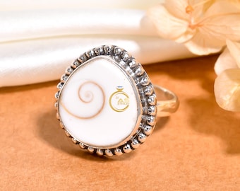 Handmade Shiva Eye Shell Ring: 925 Sterling Silver Gemstone Ring