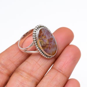 Scenic Dendritic Agate Ring: Handmade 925 Sterling Silver, Pear Shape