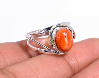 Spiny Oyster Shell Ring Orange Gemstone Ring 925 Sterling Silver Ring Statement Handmade Ring Oyster Jewelry Vintage Ring Gift For Wife