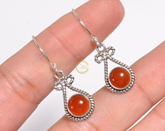 925 Sterling Silver Handmade Carnelian Gemstone Earrings – Dangle, Nickel-Free, India